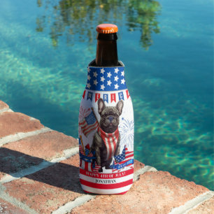 French Bulldog Happy 4Th Of July America Patriotic Bottle Cooler