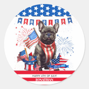 French Bulldog Happy 4Th Of July America Patriotic Classic Round Sticker