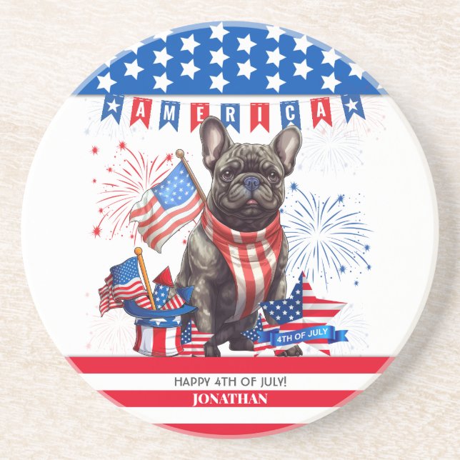French Bulldog Happy 4Th Of July America Patriotic Coaster (Front)