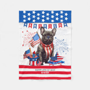 French Bulldog Happy 4Th Of July America Patriotic Fleece Blanket