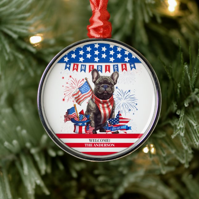 French Bulldog Happy 4Th Of July America Patriotic Metal Tree Decoration (Tree)