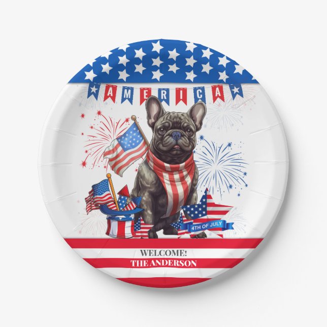 French Bulldog Happy 4Th Of July America Patriotic Paper Plate (Front)
