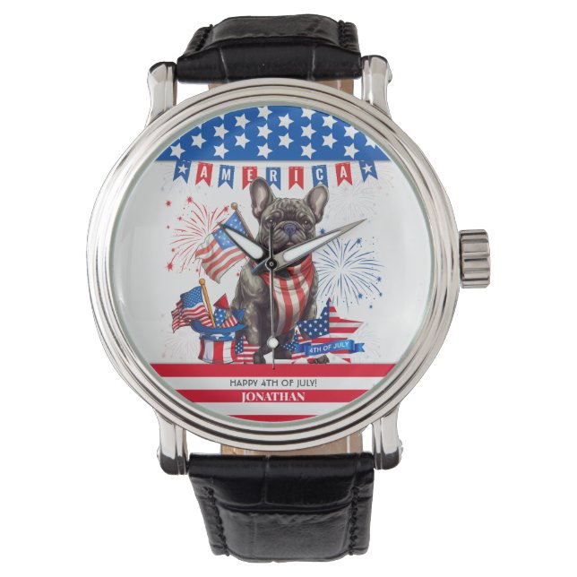 French Bulldog Happy 4Th Of July America Patriotic Watch (Front)