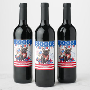 French Bulldog Happy 4Th Of July America Patriotic Wine Label