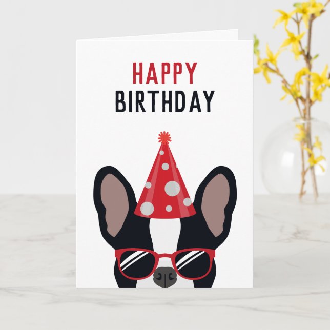 French Bulldog Happy Birthday Card (Yellow Flower)
