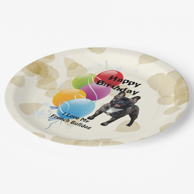 French Bulldog Happy Birthday Decor Paper Plate (Angled)