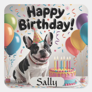 French Bulldog Happy Birthday Square Sticker
