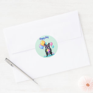 French Bulldog Happy Day Französische Bulldogge  Classic Round Sticker