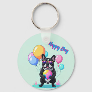 French Bulldog Happy Day Französische Bulldogge Key Ring