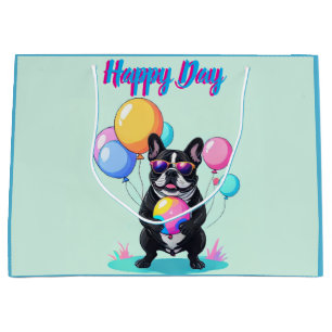French Bulldog Happy Day Französische Bulldogge  Large Gift Bag