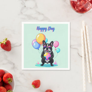 French Bulldog Happy Day Französische Bulldogge  Napkin