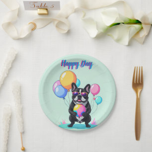 French Bulldog Happy Day Französische Bulldogge Paper Plate