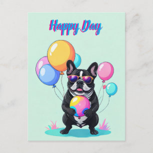French Bulldog Happy Day Französische Bulldogge Postcard