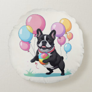 French Bulldog Happy Day Französische Bulldogge Round Cushion