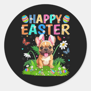 French Bulldog Happy Easter Egg Hunt Bunny Ear Eas Classic Round Sticker