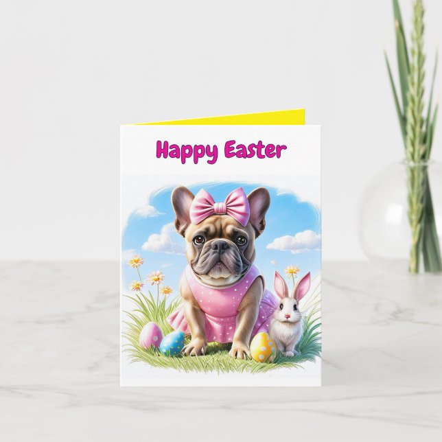 French Bulldog Happy Easter French Bulldog Holiday Card (Front)