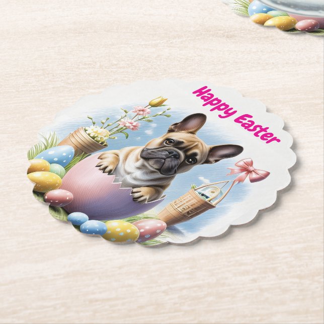 French Bulldog Happy Easter French Bulldog Paper Coaster (Angled)