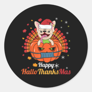French Bulldog Happy HalloThanksMas 2020 Cute Dog Classic Round Sticker