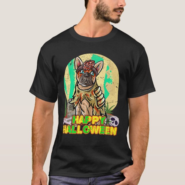 French Bulldog Happy Halloween Costume Zombie T Sh T-Shirt (Front)