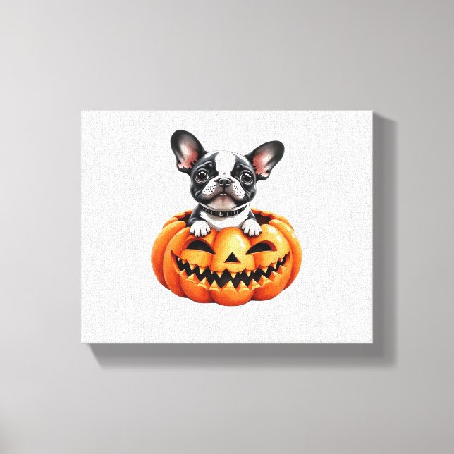 French Bulldog Happy Halloween pumpkin Classic T-S Canvas Print (Front)