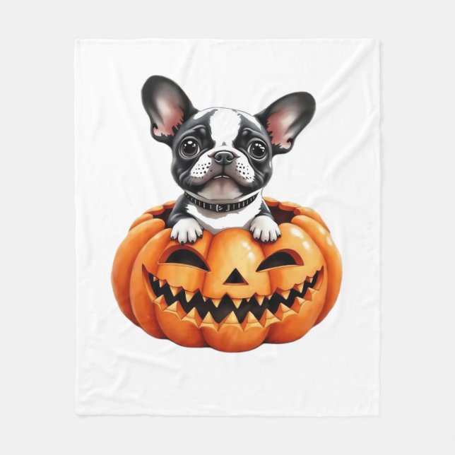 French Bulldog Happy Halloween pumpkin Classic T-S Fleece Blanket (Front)