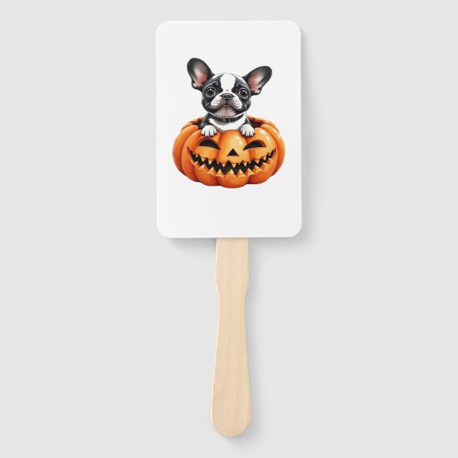 French Bulldog Happy Halloween pumpkin Classic T-S Hand Fan (Front)
