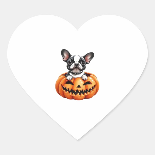 French Bulldog Happy Halloween pumpkin Classic T-S Heart Sticker (Front)