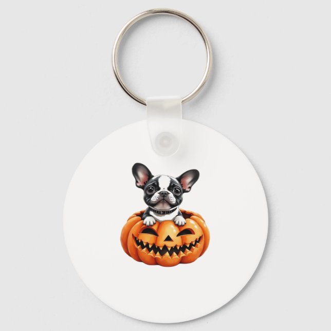 French Bulldog Happy Halloween pumpkin Classic T-S Key Ring (Front)