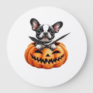 French Bulldog Happy Halloween pumpkin Classic T-S Large Clock