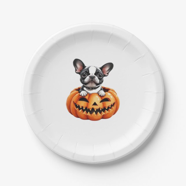 French Bulldog Happy Halloween pumpkin Classic T-S Paper Plate (Front)