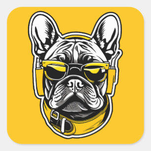 French Bulldog Headphones Square Sticker