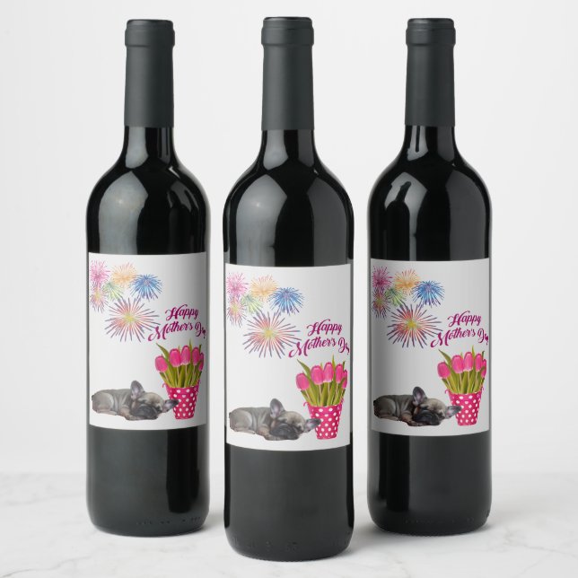 French Bulldog Heart French Bulldog Wine Label (Bottles)