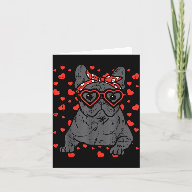French Bulldog Heart Gles Valentine Day Frenchie D Card (Front)