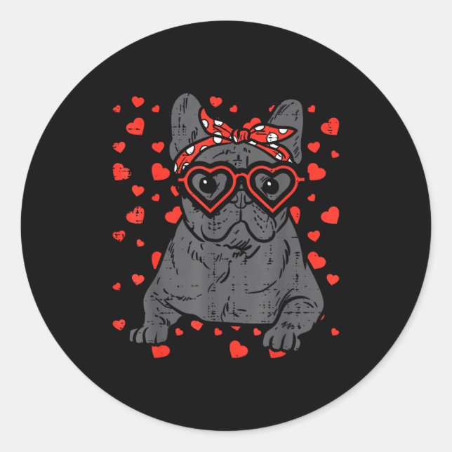 French Bulldog Heart Gles Valentine Day Frenchie D Classic Round Sticker (Front)