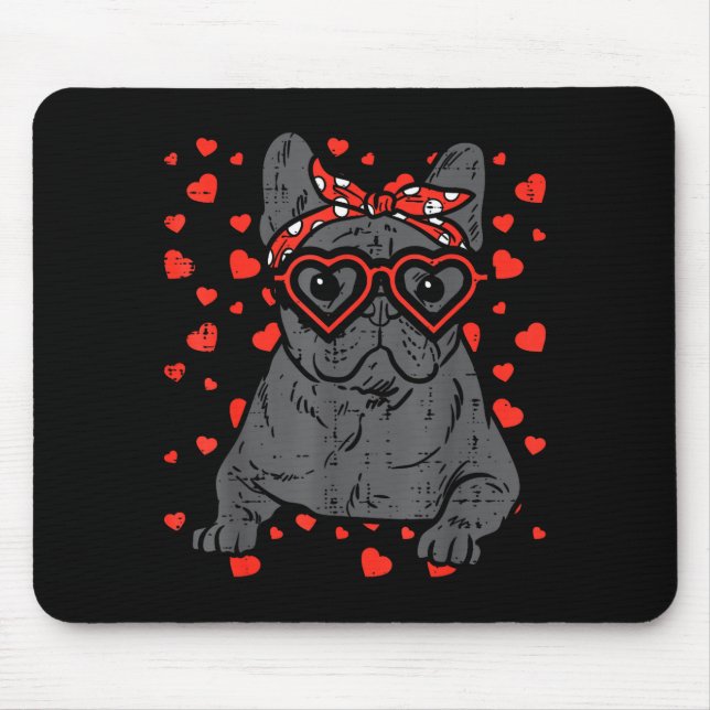 French Bulldog Heart Gles Valentine Day Frenchie D Mouse Mat (Front)