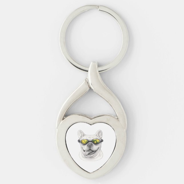 French Bulldog Heart Keychain  (Front)