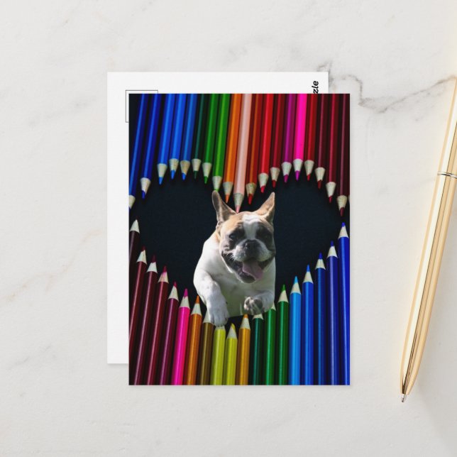 French Bulldog heart postcard (Front/Back In Situ)