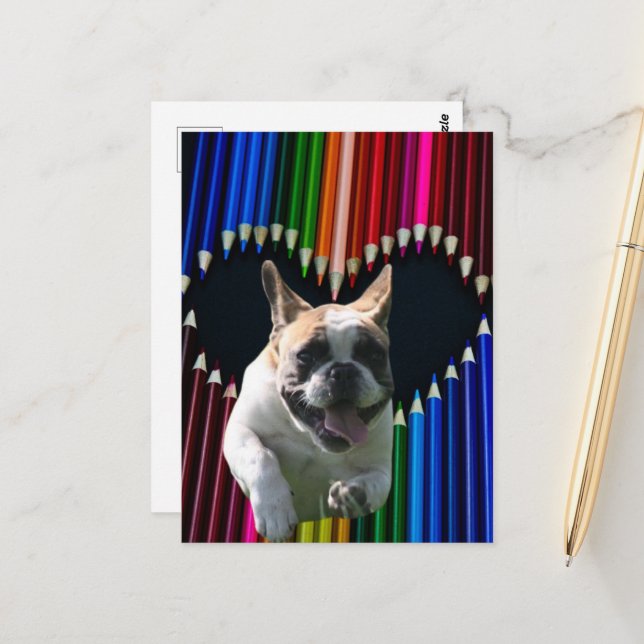 French Bulldog heart postcard (Front/Back In Situ)