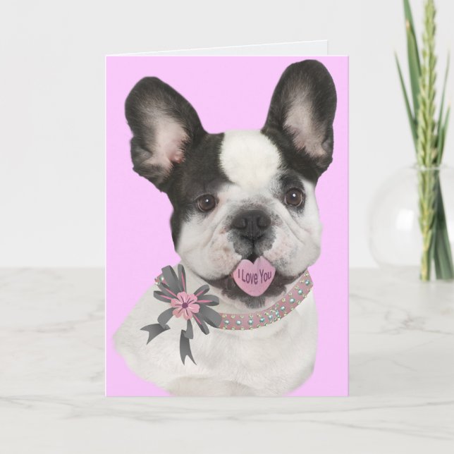 French Bulldog heart shaped tongue Holiday Card (Front)