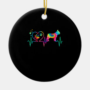 french bulldog heartbeat tie dye gift ceramic tree decoration