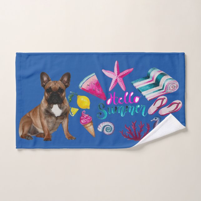 French Bulldog Hello Summer French Bulldog Hand Towel (Hand Towel)