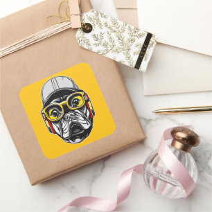 French Bulldog Hip Hop Square Sticker