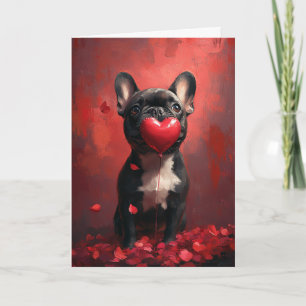 French Bulldog Holding Heart Balloon Valentine's  Card