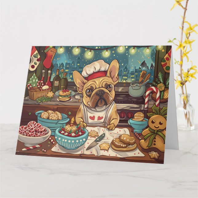 French Bulldog Holiday Baking: Festive Christmas Card (Yellow Flower)