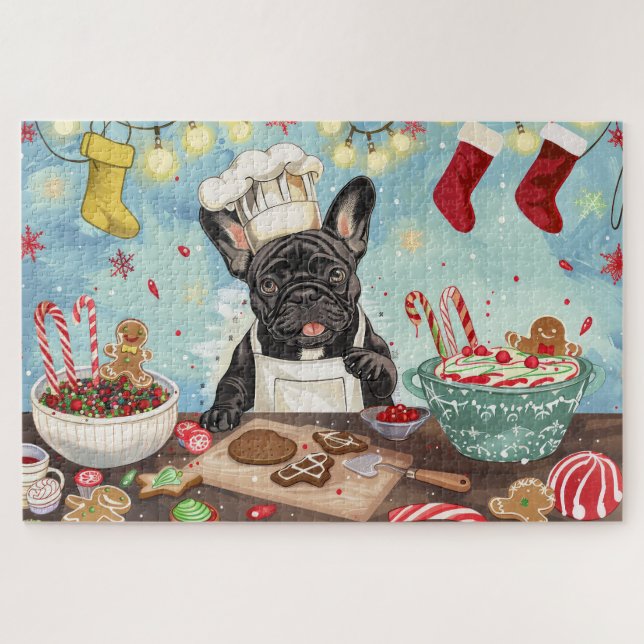 French Bulldog Holiday Baking: Festive Christmas Jigsaw Puzzle (Horizontal)