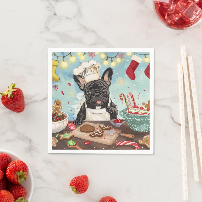 French Bulldog Holiday Baking: Festive Christmas Napkin (Insitu)