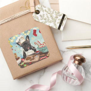 French Bulldog Holiday Baking: Festive Christmas Square Sticker