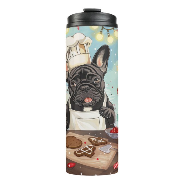 French Bulldog Holiday Baking: Festive Christmas Thermal Tumbler (Front)