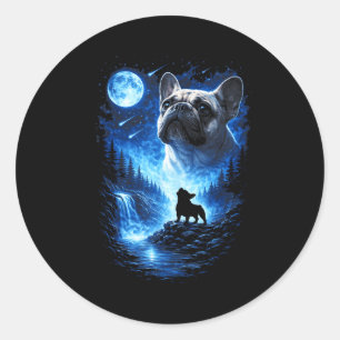 French bulldog howling at the moon starry night classic round sticker