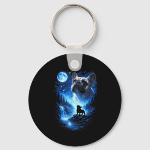 French bulldog howling at the moon starry night key ring